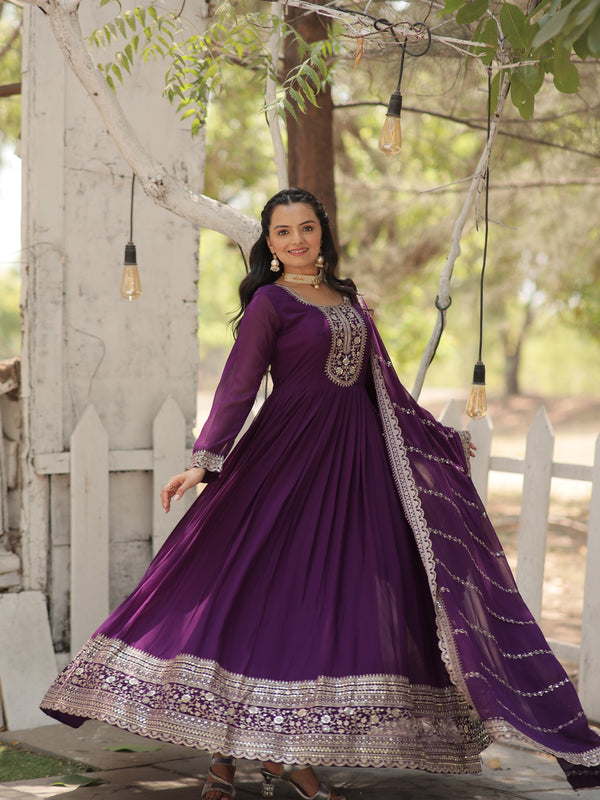 Sequin Embroidered Gown with Dupatta