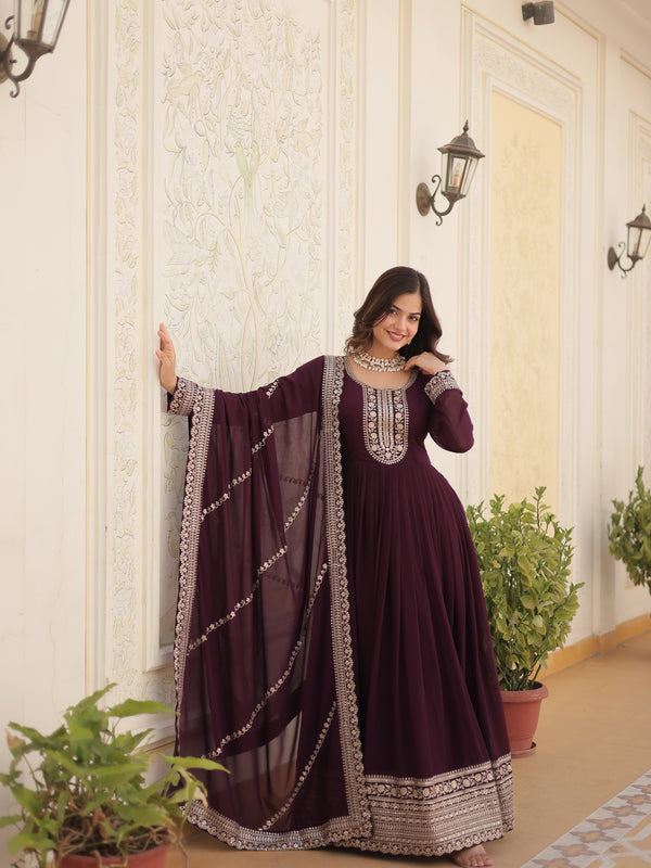 Sequin Embroidered Gown with Dupatta