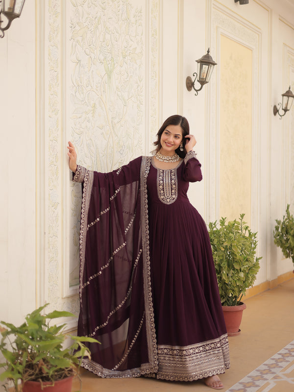 Sequin Embroidered Gown with Dupatta