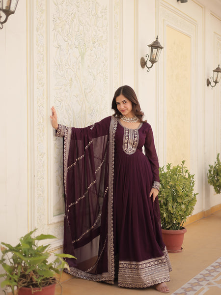 Sequin Embroidered Gown with Dupatta