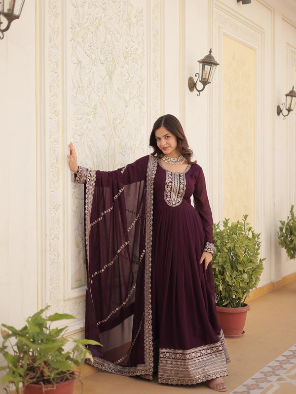 Sequin Embroidered Gown with Dupatta