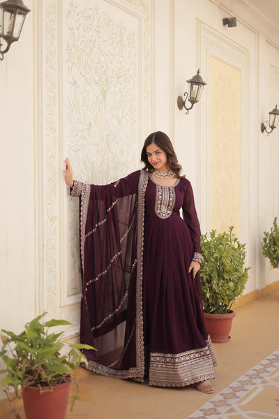 Sequin Embroidered Gown with Dupatta