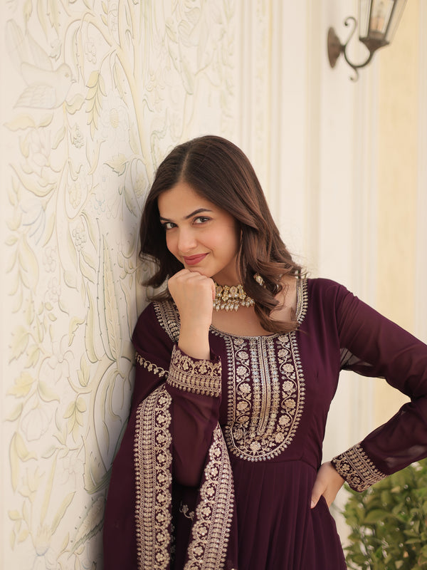 Sequin Embroidered Gown with Dupatta