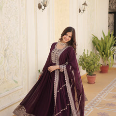 Sequin Embroidered Gown with Dupatta
