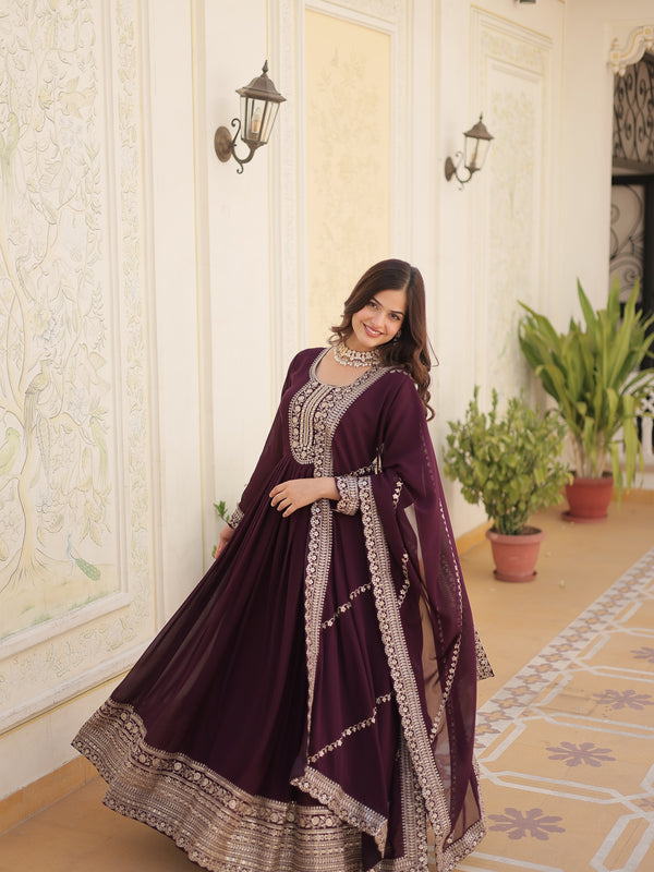 Sequin Embroidered Gown with Dupatta