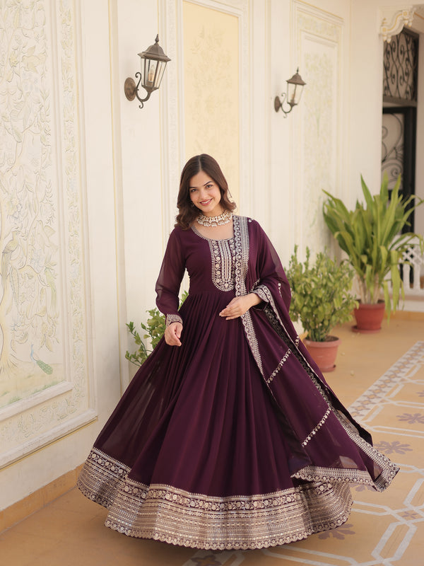 Sequin Embroidered Gown with Dupatta