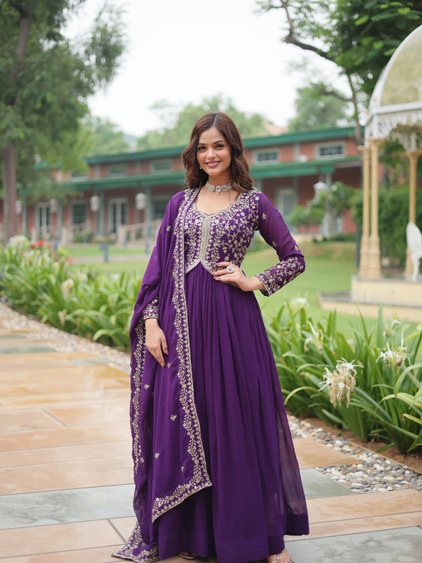Zari Embroidered Gown with Dupatta