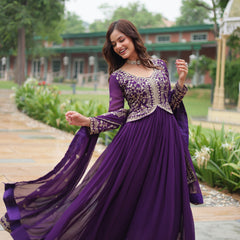 Zari Embroidered Gown with Dupatta