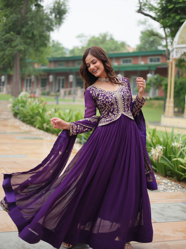 Zari Embroidered Gown with Dupatta