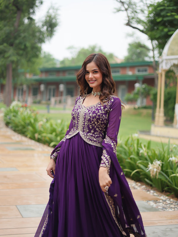 Zari Embroidered Gown with Dupatta
