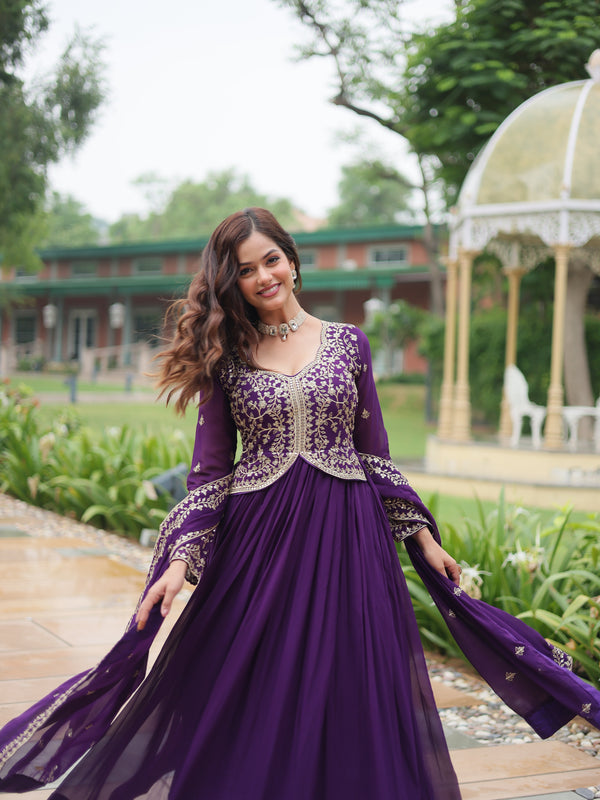 Zari Embroidered Gown with Dupatta