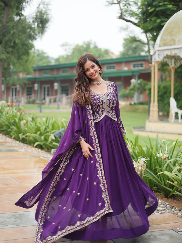 Zari Embroidered Gown with Dupatta