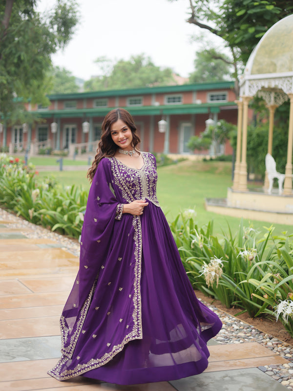 Zari Embroidered Gown with Dupatta
