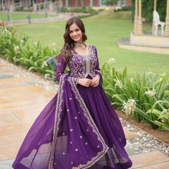 Zari Embroidered Gown with Dupatta