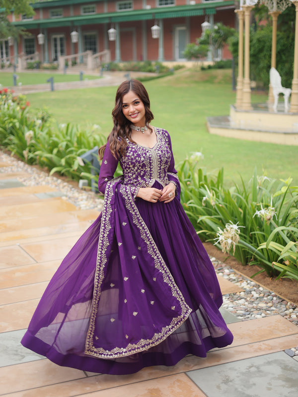 Zari Embroidered Gown with Dupatta