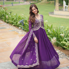 Zari Embroidered Gown with Dupatta