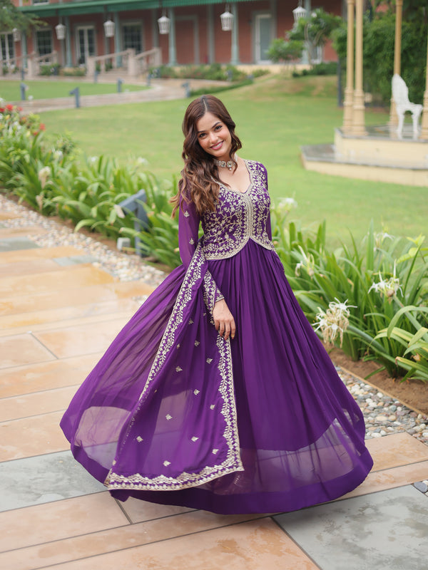 Zari Embroidered Gown with Dupatta