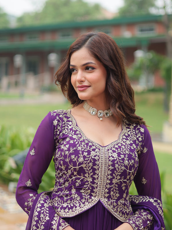 Zari Embroidered Gown with Dupatta