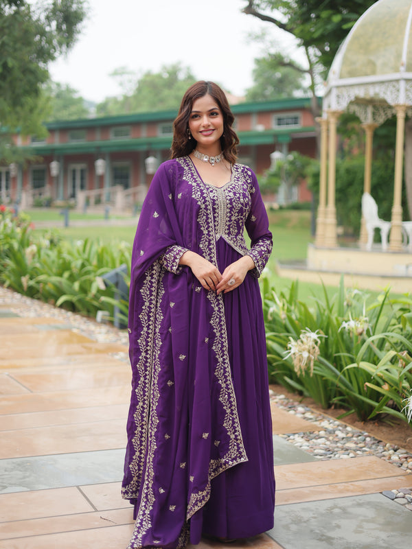 Zari Embroidered Gown with Dupatta
