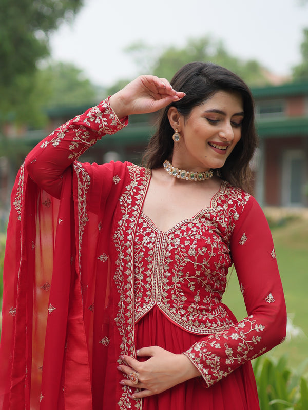 Zari Embroidered Gown with Dupatta