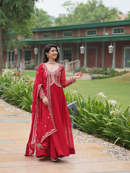 Zari Embroidered Gown with Dupatta