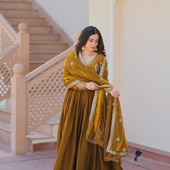 Fendy Fabric Zari Embroidered Gown with Dupatta