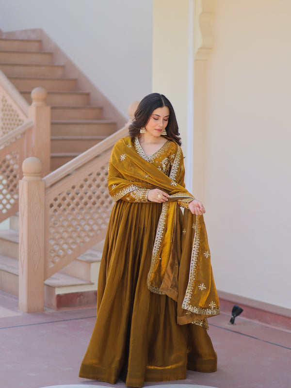 Fendy Fabric Zari Embroidered Gown with Dupatta