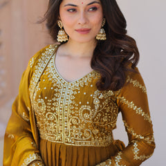 Fendy Fabric Zari Embroidered Gown with Dupatta