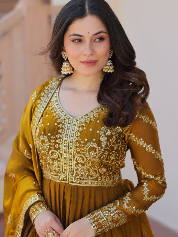 Fendy Fabric Zari Embroidered Gown with Dupatta