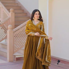 Fendy Fabric Zari Embroidered Gown with Dupatta