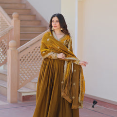 Fendy Fabric Zari Embroidered Gown with Dupatta