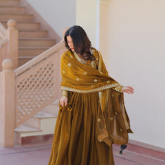 Fendy Fabric Zari Embroidered Gown with Dupatta