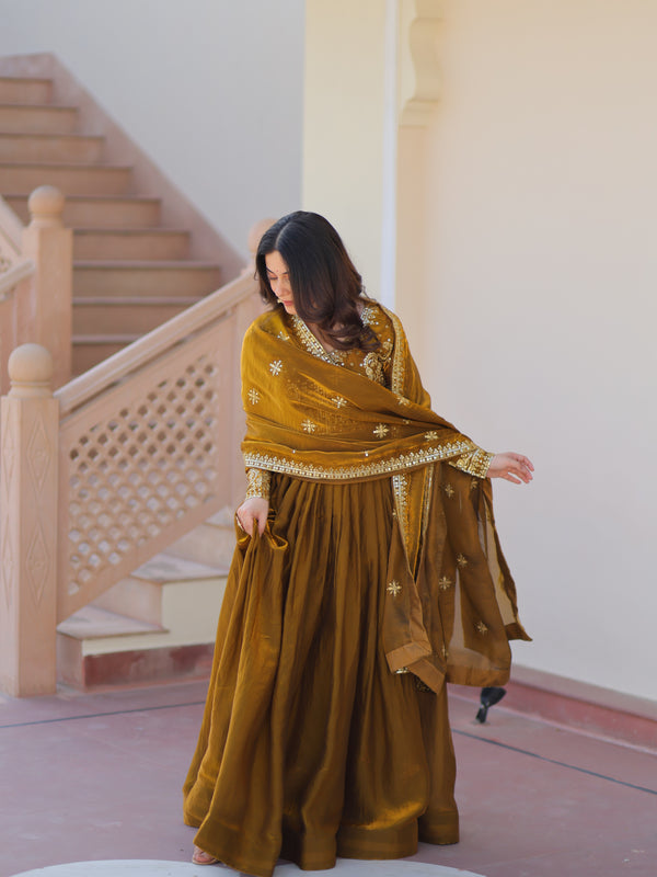 Fendy Fabric Zari Embroidered Gown with Dupatta