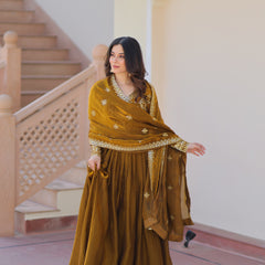 Fendy Fabric Zari Embroidered Gown with Dupatta