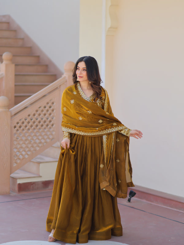 Fendy Fabric Zari Embroidered Gown with Dupatta