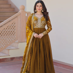 Fendy Fabric Zari Embroidered Gown with Dupatta