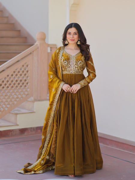 Fendy Fabric Zari Embroidered Gown with Dupatta