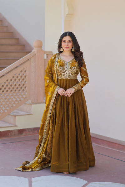 Fendy Fabric Zari Embroidered Gown with Dupatta