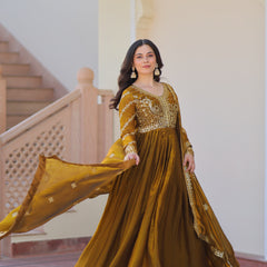 Fendy Fabric Zari Embroidered Gown with Dupatta
