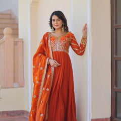 Fendy Fabric Zari Embroidered Gown with Dupatta
