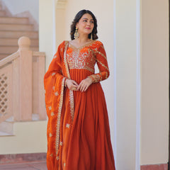 Fendy Fabric Zari Embroidered Gown with Dupatta