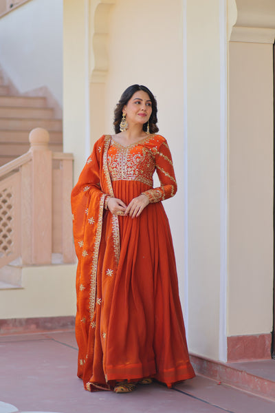 Fendy Fabric Zari Embroidered Gown with Dupatta