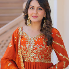 Fendy Fabric Zari Embroidered Gown with Dupatta