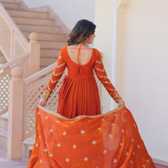 Fendy Fabric Zari Embroidered Gown with Dupatta