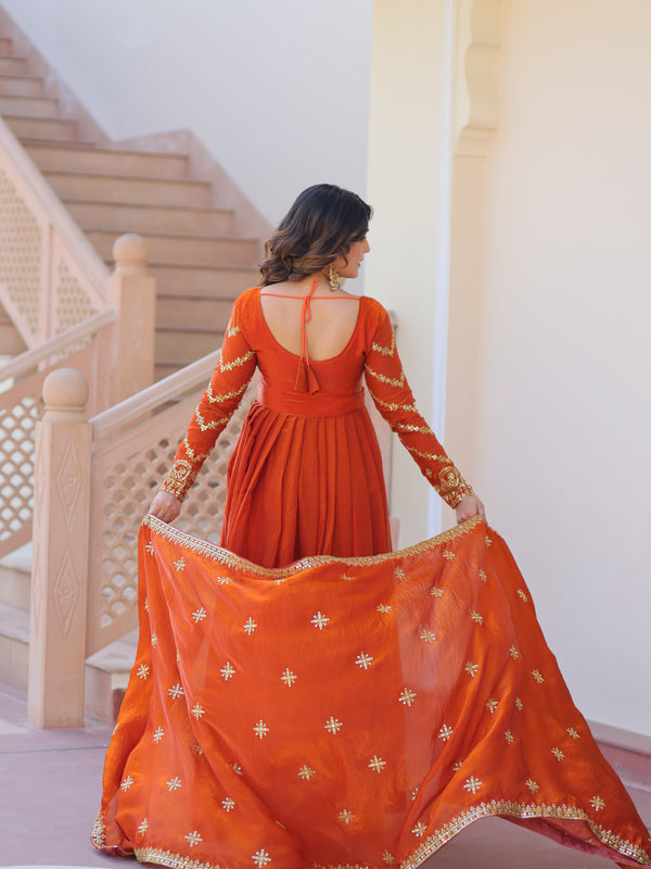 Fendy Fabric Zari Embroidered Gown with Dupatta