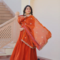 Fendy Fabric Zari Embroidered Gown with Dupatta
