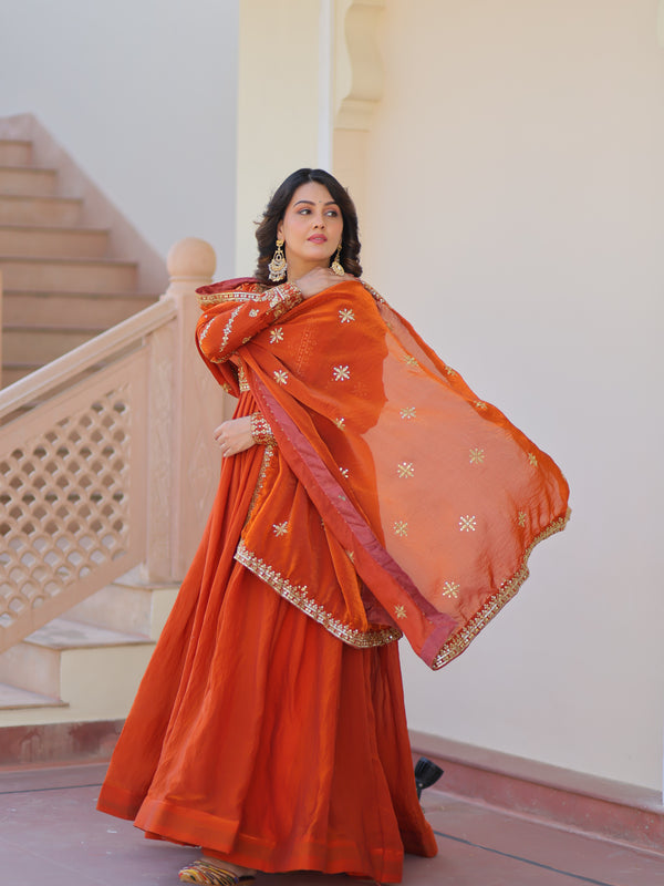 Fendy Fabric Zari Embroidered Gown with Dupatta