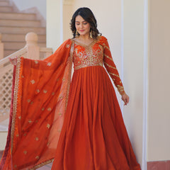Fendy Fabric Zari Embroidered Gown with Dupatta
