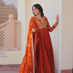 Fendy Fabric Zari Embroidered Gown with Dupatta