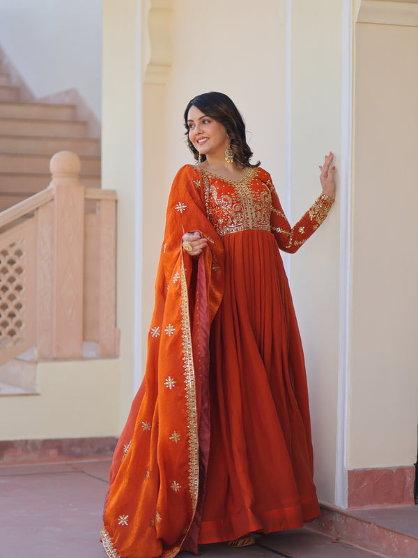 Fendy Fabric Zari Embroidered Gown with Dupatta